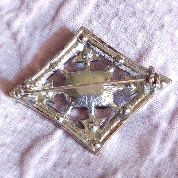 Vintage Silver Marcasite Pink cushion cut Stone Art Deco Revival Pin Brooch - Picture 3 of 4